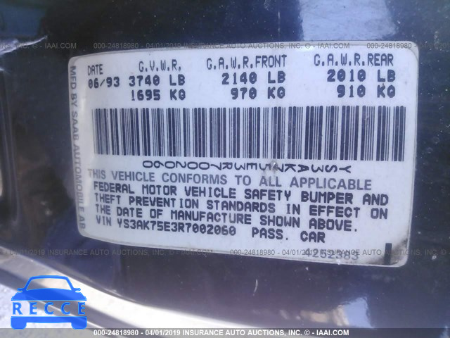 1994 SAAB 900 S YS3AK75E3R7002060 image 8