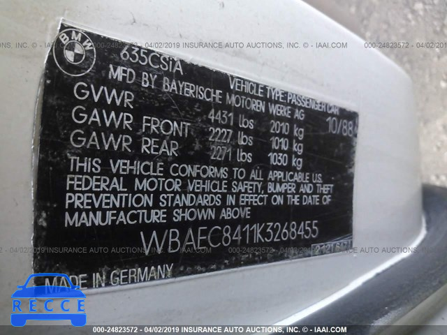 1989 BMW 635 CSI AUTOMATICATIC WBAEC8411K3268455 image 8