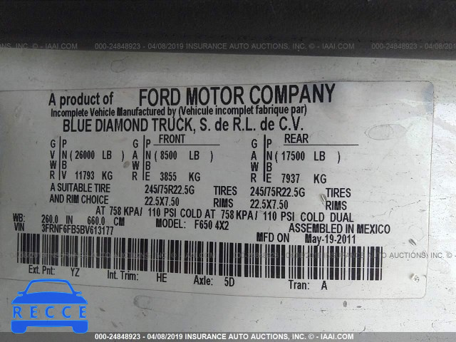 2011 FORD F650 SUPER DUTY 3FRNF6FB5BV613177 зображення 8