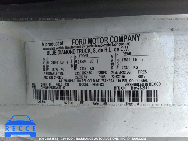 2011 FORD F650 SUPER DUTY 3FRNF6FB8BV613190 image 8