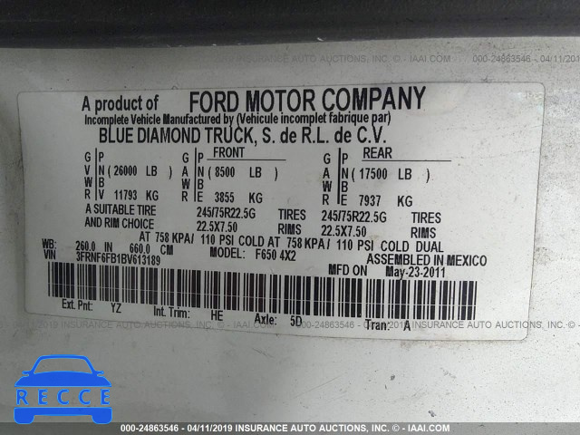 2011 FORD F650 SUPER DUTY 3FRNF6FB1BV613189 image 8