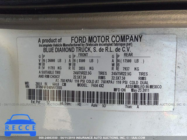 2011 FORD F650 SUPER DUTY 3FRNF6FB4BV613185 Bild 8