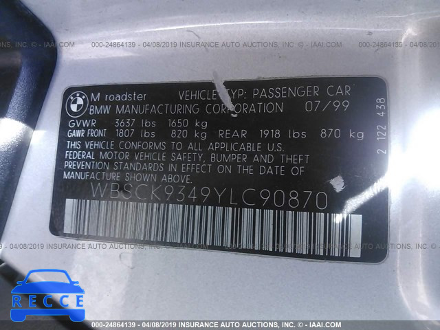 2000 BMW M ROADSTER WBSCK9349YLC90870 зображення 8
