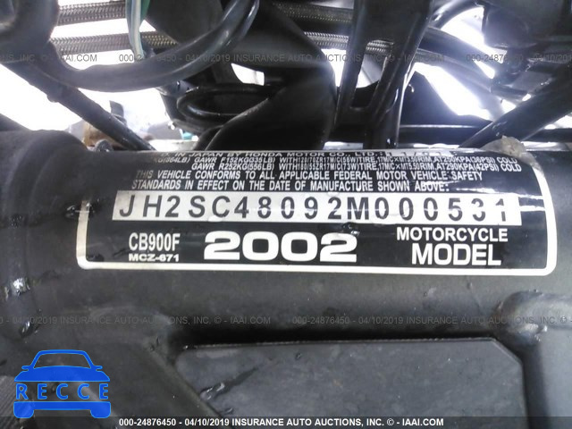 2002 HONDA CB900 F JH2SC48092M000531 зображення 9