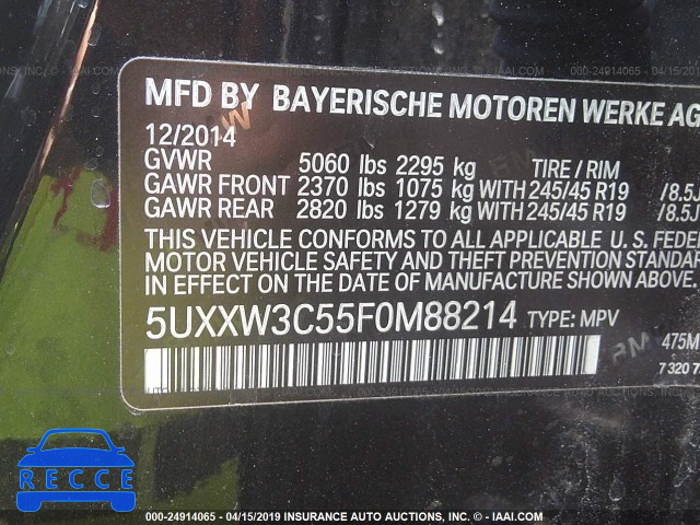 2015 BMW X4 XDRIVE28I 5UXXW3C55F0M88214 image 8