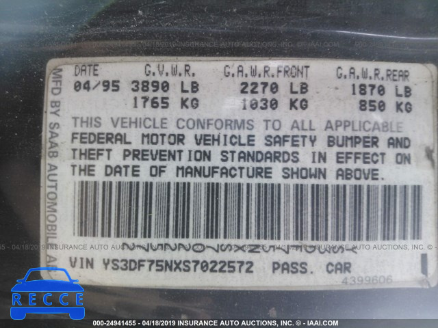 1995 SAAB 900 SE TURBO YS3DF75NXS7022572 image 8