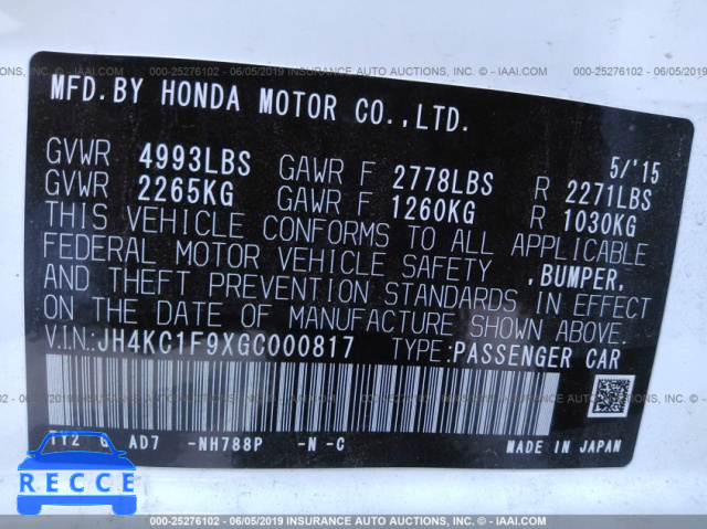 2016 ACURA RLX ADVANCE JH4KC1F9XGC000817 image 8