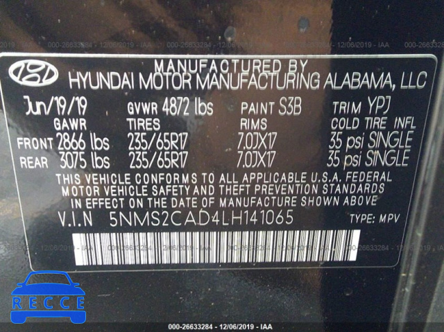 2020 HYUNDAI SANTA FE SE 5NMS2CAD4LH141065 image 8