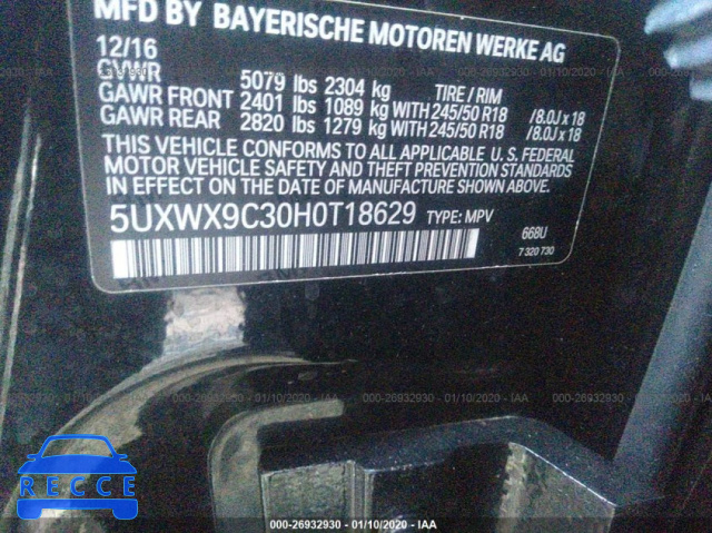 2017 BMW X3 XDRIVE28I 5UXWX9C30H0T18629 Bild 8