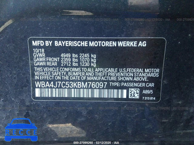 2019 BMW 440XI GRAN COUPE WBA4J7C53KBM76097 image 8
