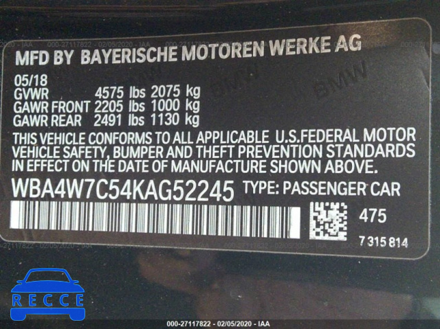 2019 BMW 440I WBA4W7C54KAG52245 зображення 8