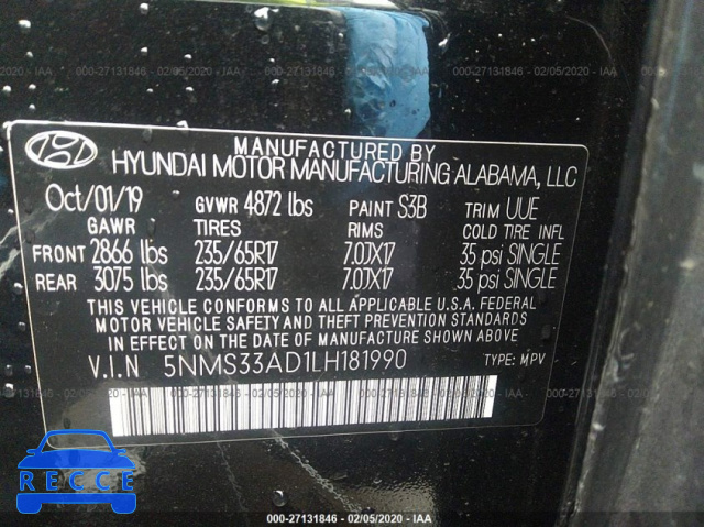 2020 HYUNDAI SANTA FE SEL/SEL PLUS 5NMS33AD1LH181990 image 7