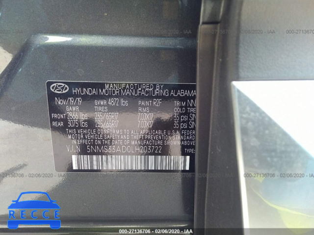 2020 HYUNDAI SANTA FE SEL/SEL PLUS 5NMS33AD0LH203722 image 8
