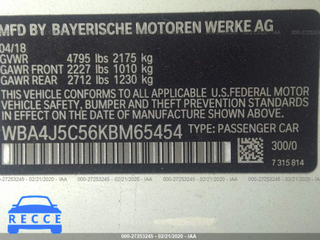 2019 BMW 440I GRAN COUPE WBA4J5C56KBM65454 зображення 8