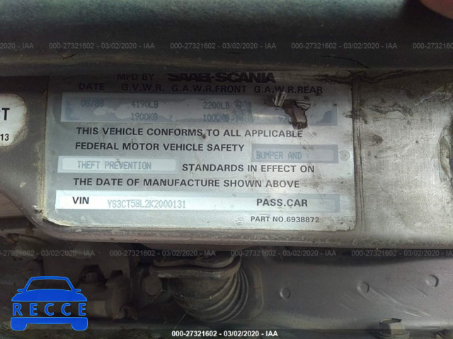 1989 SAAB 9000 YS3CT58L2K2000131 image 8