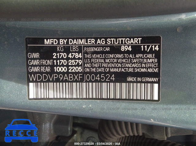 2015 MERCEDES-BENZ B ELECTRIC WDDVP9ABXFJ004524 image 8