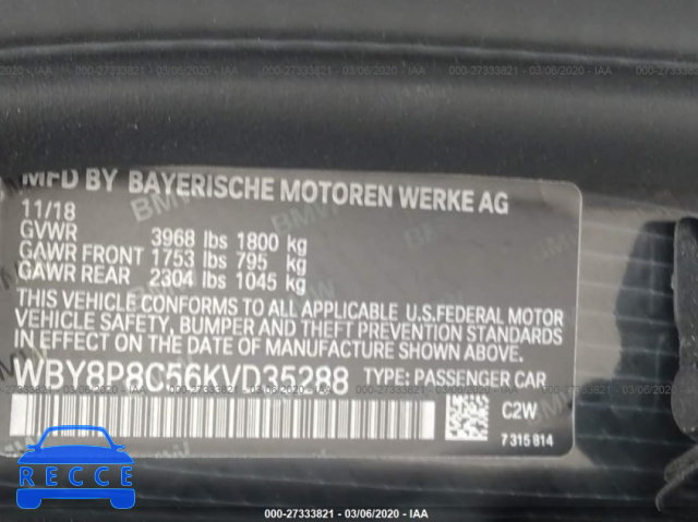 2019 BMW I3 S REX WBY8P8C56KVD35288 image 8