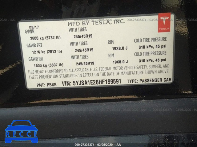 2017 TESLA MODEL S 5YJSA1E26HF199591 зображення 7