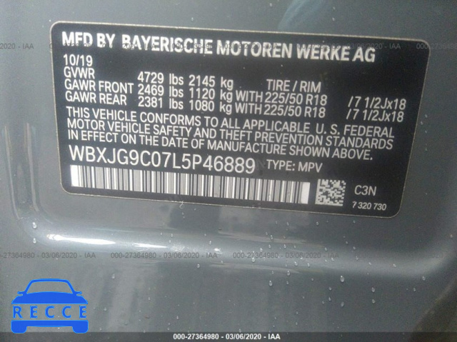 2020 BMW X1 XDRIVE28I WBXJG9C07L5P46889 image 8