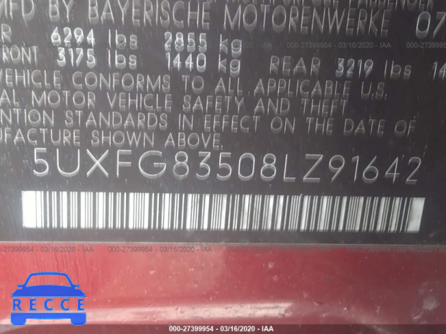 2008 BMW X6 XDRIVE50I 5UXFG83508LZ91642 image 7