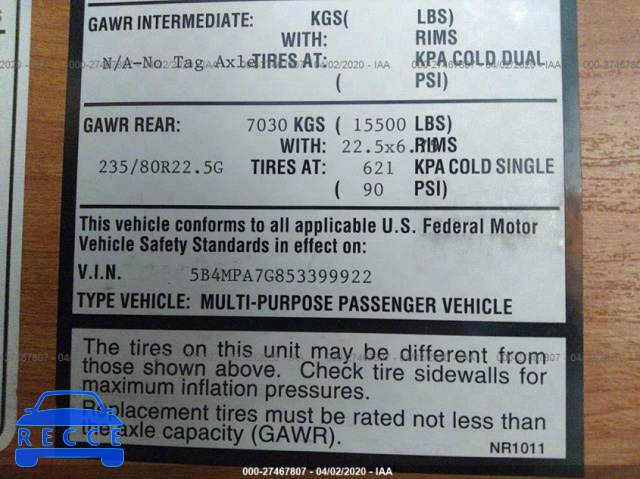 2005 WORKHORSE CUSTOM CHASSIS MOTORHOME CHASSIS W24 5B4MPA7G853399922 image 8