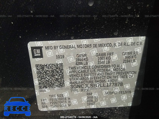 2020 CHEVROLET TRAX 1LT 3GNCJLSB7LL177878 image 8