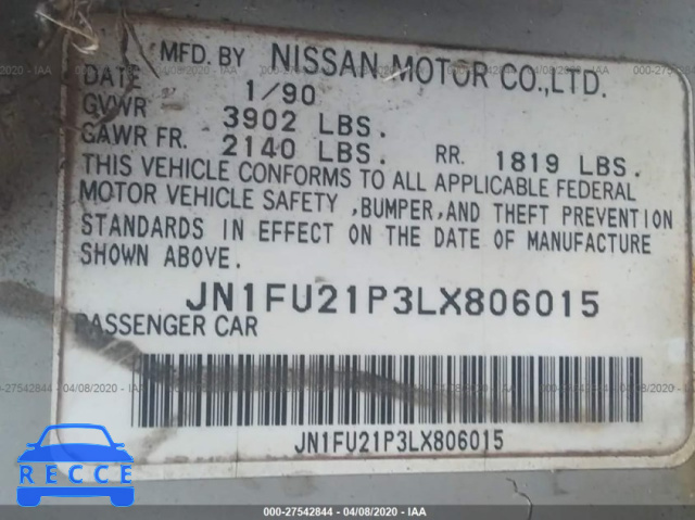 1990 NISSAN STANZA JN1FU21P3LX806015 image 8