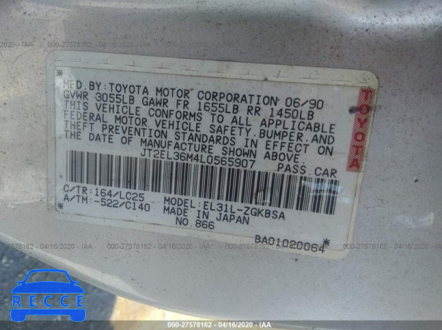 1990 TOYOTA TERCEL EZ JT2EL36M4L0565907 image 7