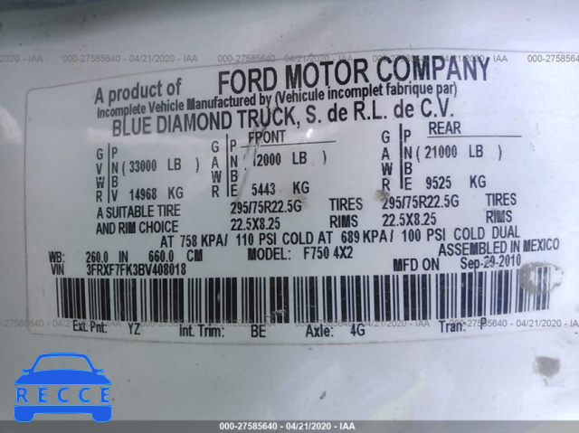 2011 FORD F750 SUPER DUTY 3FRXF7FK3BV408018 image 8