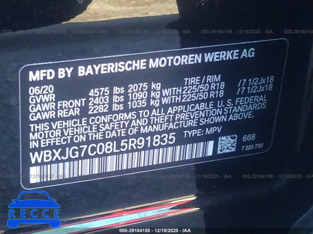 2020 BMW X1 SDRIVE28I WBXJG7C08L5R91835 image 8
