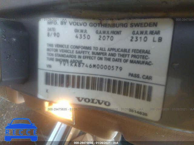 1991 VOLVO 940 SE YV1KA8746M0000579 зображення 8