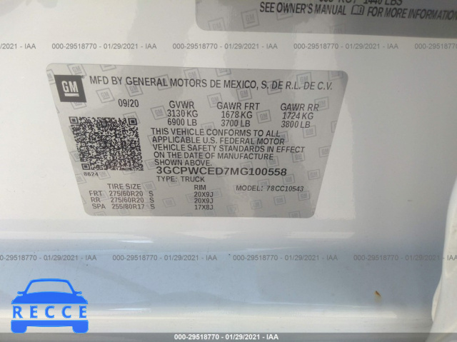 2021 CHEVROLET SILVERADO 1500 LT 3GCPWCED7MG100558 зображення 8