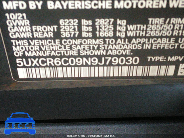2022 BMW X5 XDRIVE40I 5UXCR6C09N9J79030 Bild 8