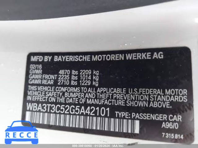 2016 BMW 435I WBA3T3C52G5A42101 зображення 8