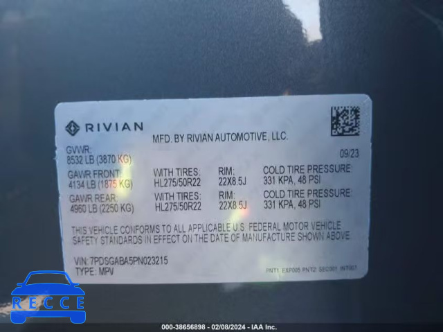 2023 RIVIAN R1S ADVENTURE 7PDSGABA5PN023215 Bild 8