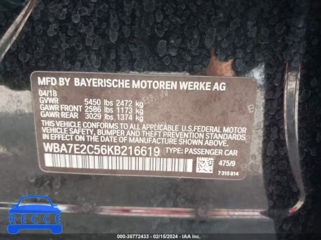 2019 BMW 740I WBA7E2C56KB216619 image 8