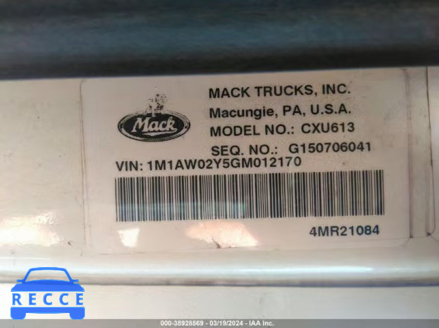 2016 MACK 600 CXU600 1M1AW02Y5GM012170 зображення 7