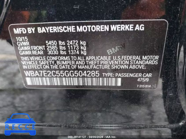 2016 BMW 740I WBA7E2C55GG504285 Bild 8