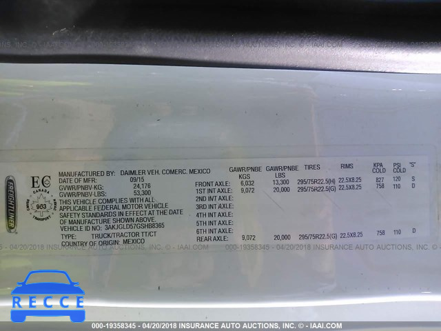 2016 FREIGHTLINER CASCADIA 125 3AKJGLD57GSHB8365 image 9