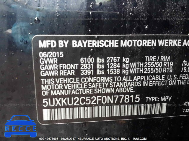2015 BMW X6 XDRIVE35I 5UXKU2C52F0N77815 image 8