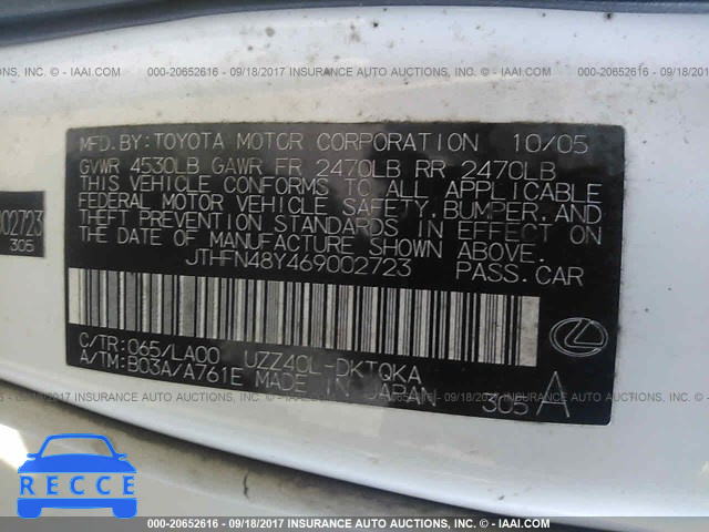 2006 LEXUS SC 430 JTHFN48Y469002723 image 8