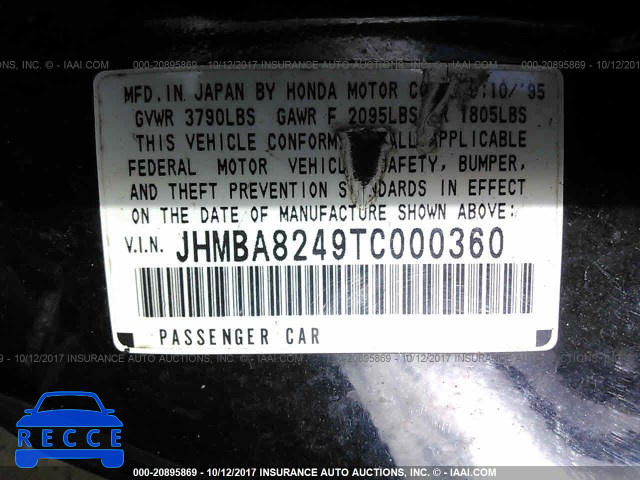 1996 HONDA PRELUDE S JHMBA8249TC000360 image 8