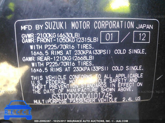 2012 SUZUKI GRAND VITARA PREMIUM JS3TD0D20C4101745 image 8