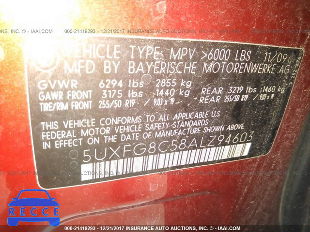 2010 BMW X6 XDRIVE50I 5UXFG8C58ALZ94603 зображення 8