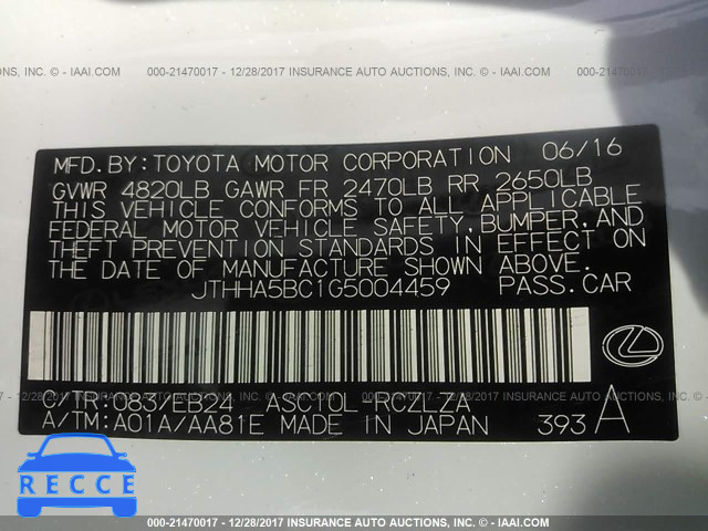 2016 LEXUS RC 200T JTHHA5BC1G5004459 image 8