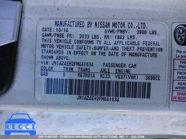 2015 NISSAN 370Z TOUR/SPT/TECH/NISMO/TECH JN1AZ4EH2FM441634 image 8