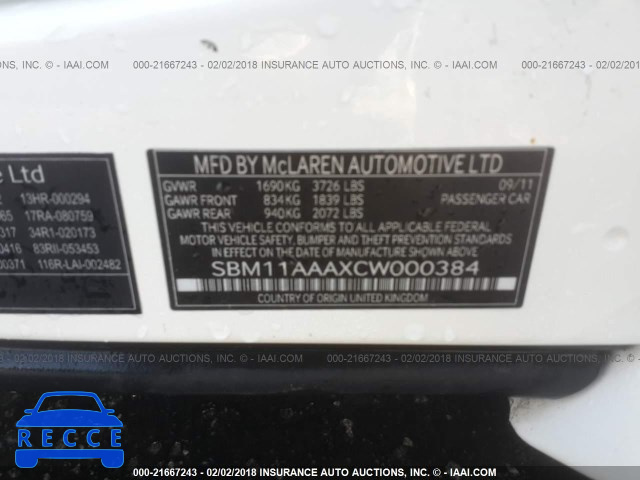 2012 MCLAREN AUTOMATICOTIVE MP4-12C SBM11AAAXCW000384 Bild 8