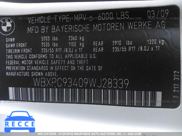 2009 BMW X3 XDRIVE30I WBXPC93409WJ28339 image 8