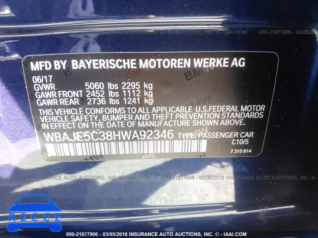 2017 BMW 540 I WBAJE5C38HWA92346 зображення 8