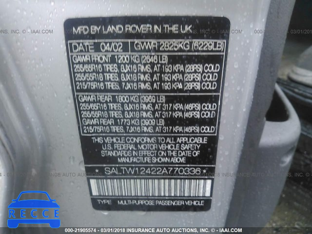 2002 LAND ROVER DISCOVERY II SE SALTW12422A770336 image 8